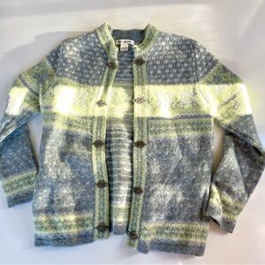 Vintage Susan Bristol Light Blue and Light Green Wool Cardigan, S